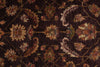Load image into Gallery viewer, A close-up of an ornate traditional rug pattern with floral and paisley motifs on a very dark brown or near-black background, featuring warm beige, rust red, and muted green accents.