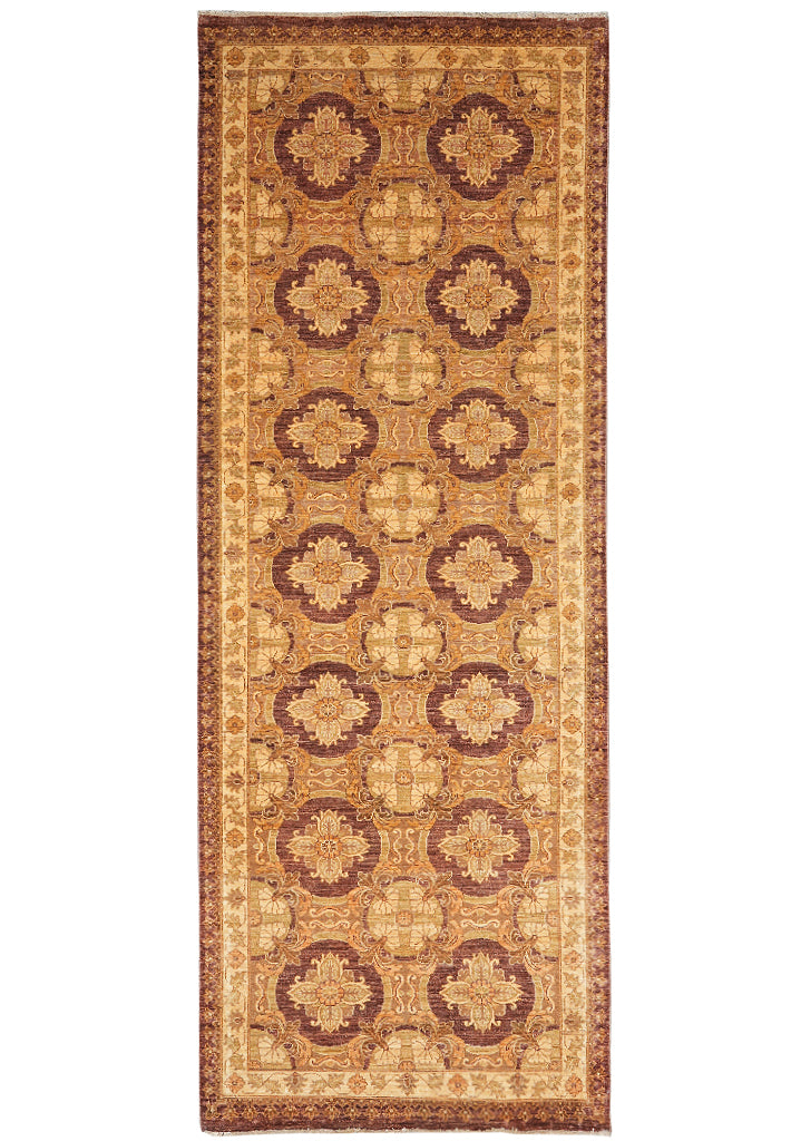 4 x 11.3 Natural Hand-knotted Ghazni Wool Runner Brown #PIX-11728