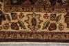 Load image into Gallery viewer, Close-up of an ornate patterned rug showing a central floral medallion and border motifs in beige, brown, burgundy, green, and muted gold tones.