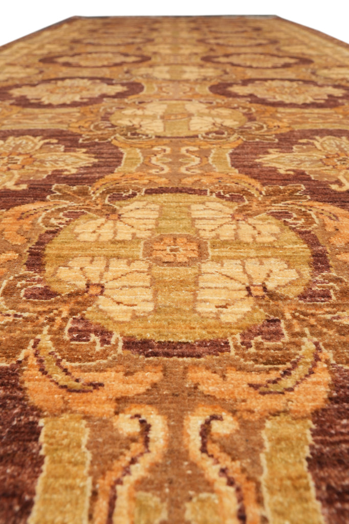 4 x 11.3 Natural Hand-knotted Ghazni Wool Runner Brown #PIX-11728