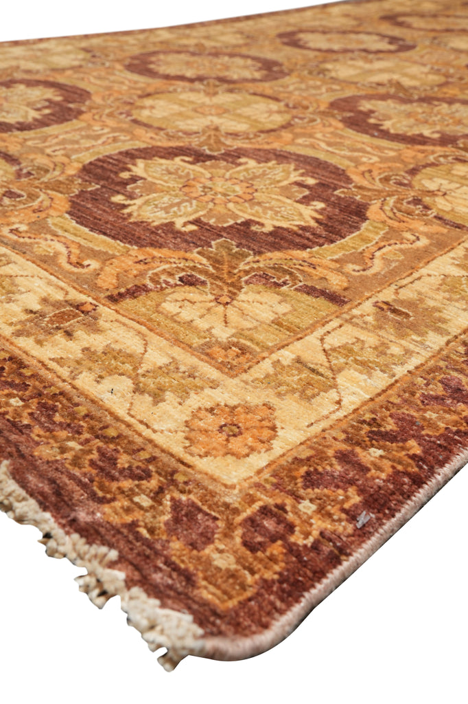 4 x 11.3 Natural Hand-knotted Ghazni Wool Runner Brown #PIX-11728