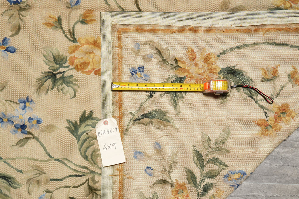 6 x 9 Beige Needlepoint Floral Beautiful Rug 4004
