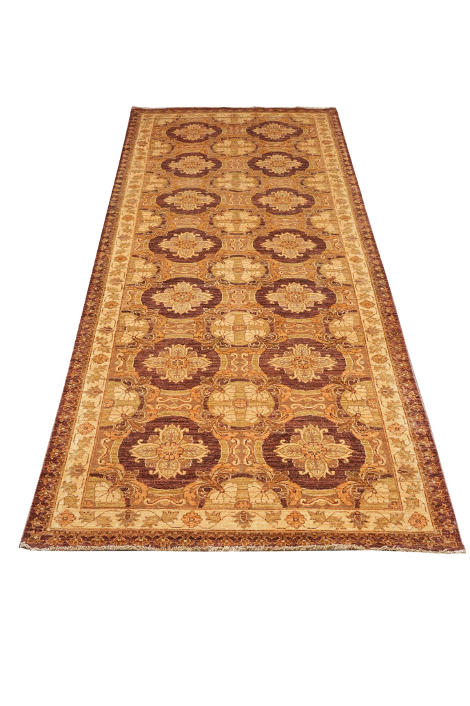 4 x 11.3 Natural Hand-knotted Ghazni Wool Runner Brown #PIX-11728