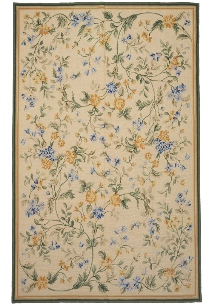 6 x 9 Beige Needlepoint Floral Beautiful Rug 4004
