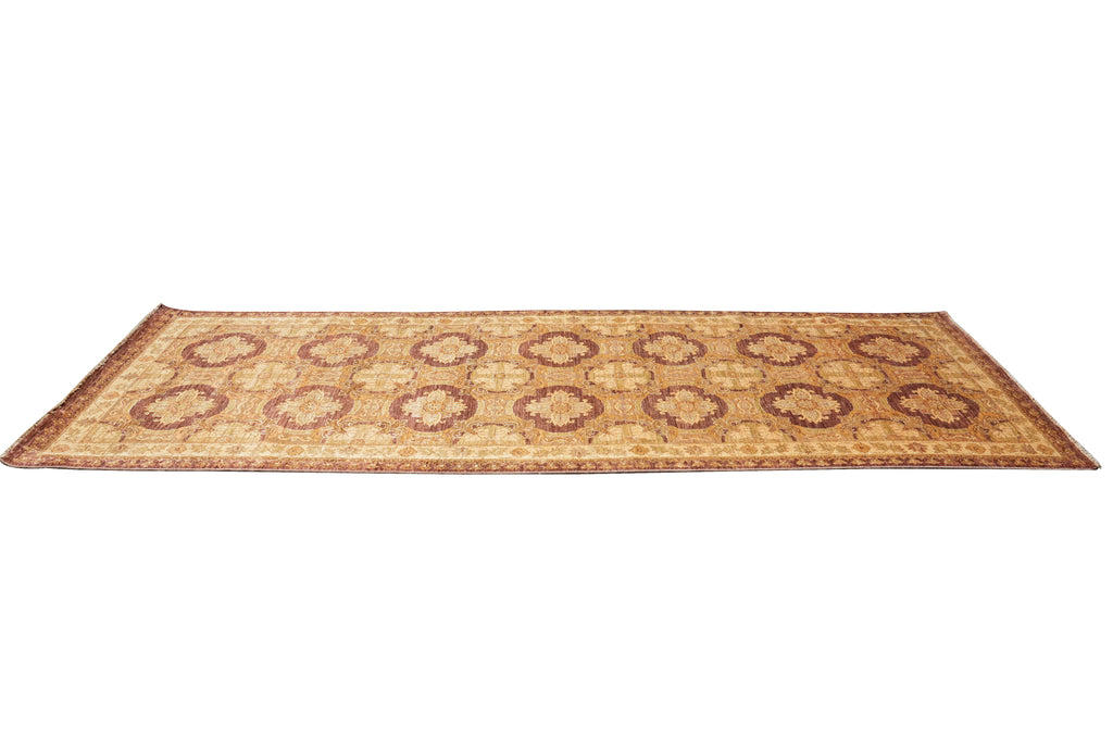 4 x 11.3 Natural Hand-knotted Ghazni Wool Runner Brown #PIX-11728