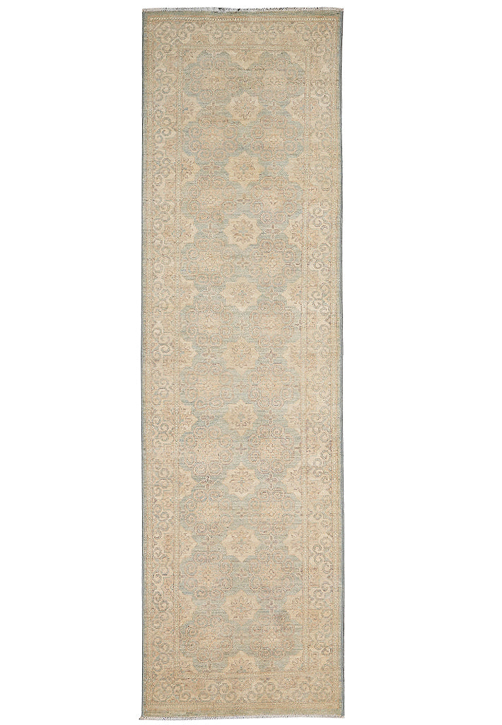 2.9 x 10' Feet Light Green Washed Colors Handmade Runner 
