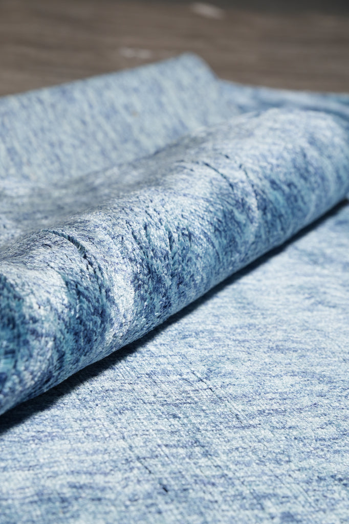 8 x 10.4 Light Blue  Solid Plain Color Modern Handmade Rug Bamboo Silk #F-4535