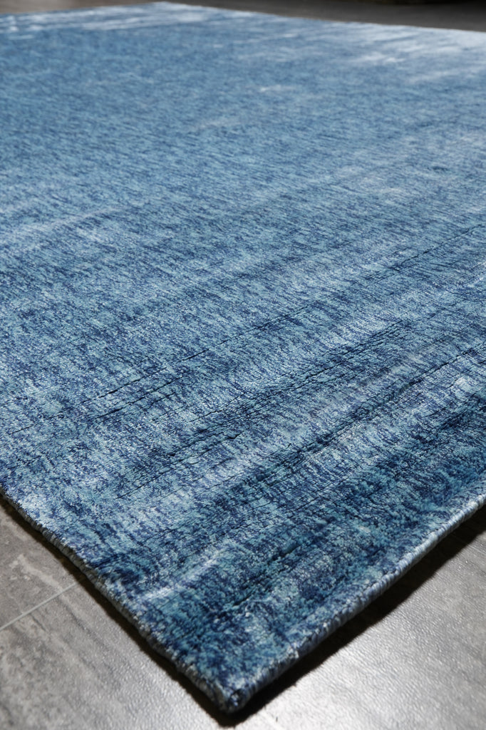 8 x 10.4 Light Blue  Solid Plain Color Modern Handmade Rug Bamboo Silk #F-4535