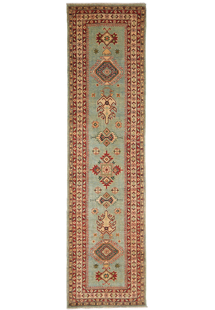 2.8 x 10' Feet New Handmade in Afghanistan Kazak Green Wool Runner