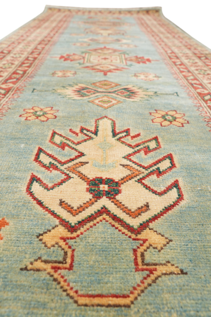 2.8 x 10' Feet New Handmade in Afghanistan Kazak Green Wool Runner #B-77216