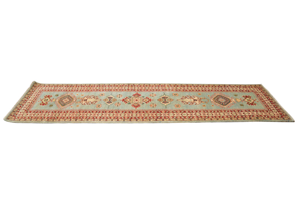 2.8 x 10' Feet New Handmade in Afghanistan Kazak Green Wool Runner #B-77216