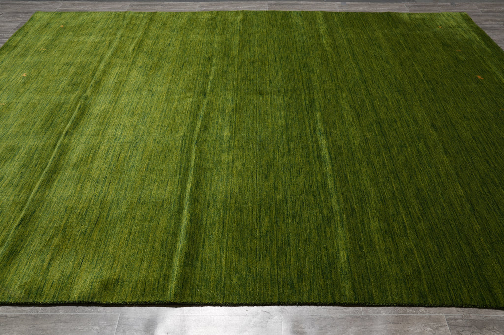 9 x 12 Green Plain Solid Color Handmade Contemporary Gabbeh Rug #F-4537