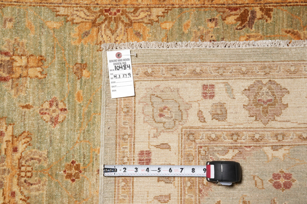 4 x 17.9 Feet Long Wide Handmade Runner Green Gold #PIX-10484