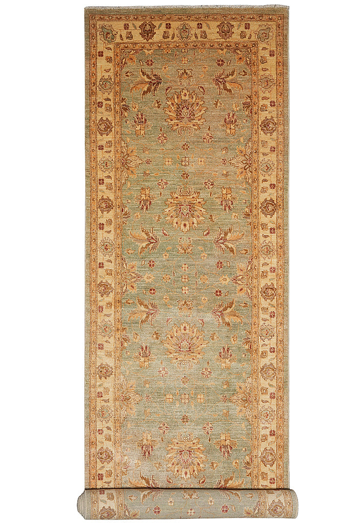 4 x 17.9 Feet Long Wide Handmade Runner Green Gold