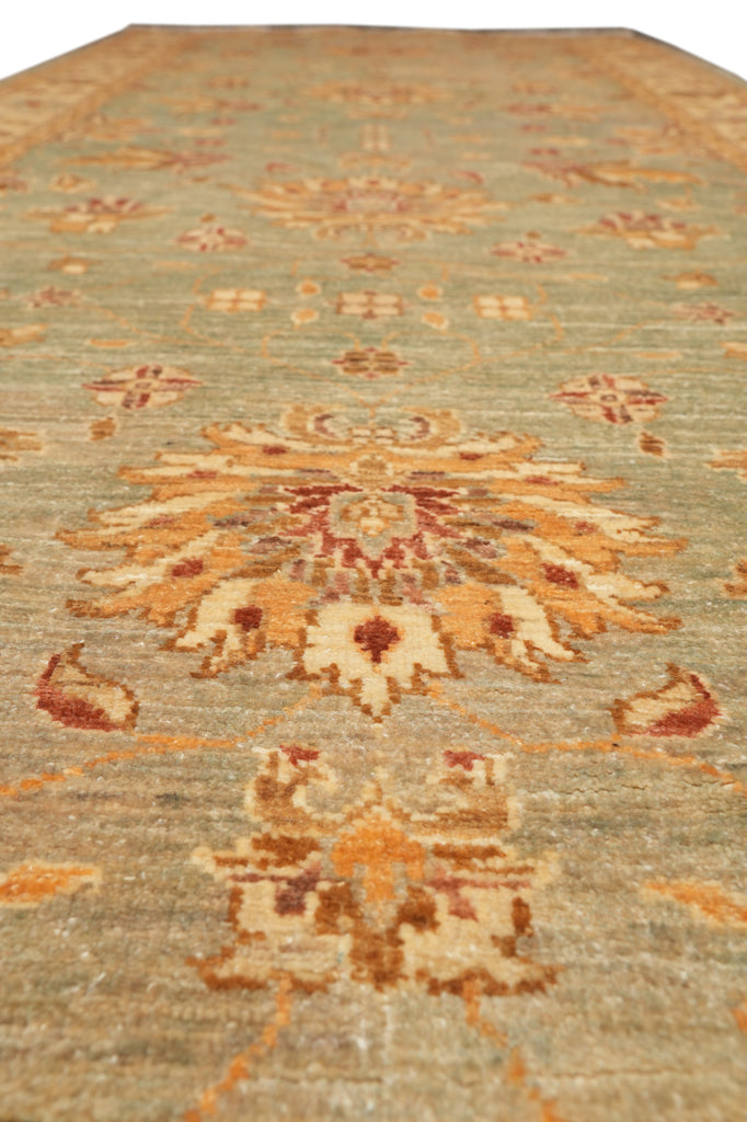 4 x 17.9 Feet Long Wide Handmade Runner Green Gold #PIX-10484