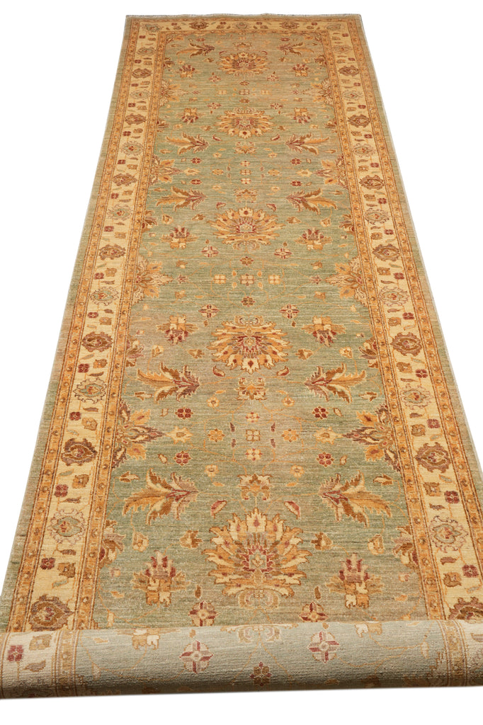 4 x 17.9 Feet Long Wide Handmade Runner Green Gold