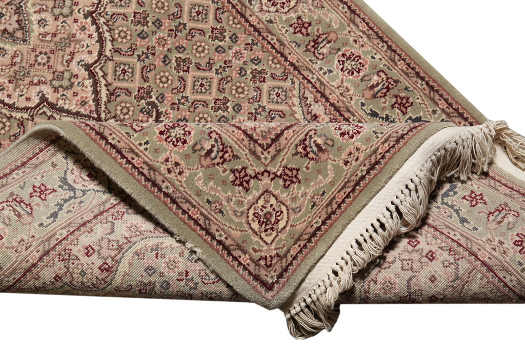 2.7 x 13.8 LIGHT GREEN High Quality Handmade Runner Wool and Silk Mahi Tabriz #PIX-6984
