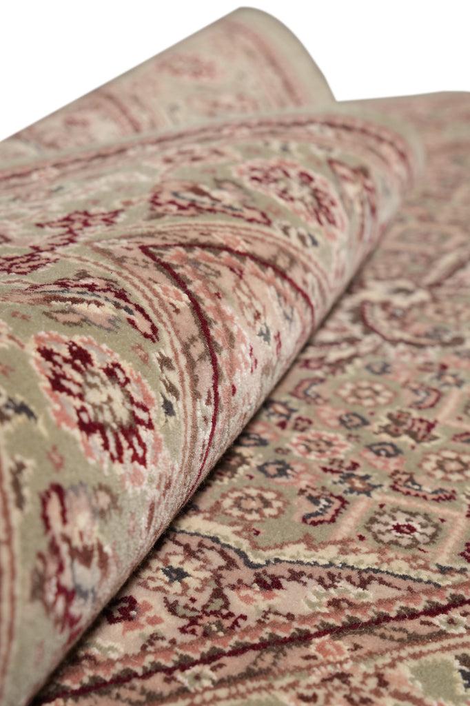 2.7 x 13.8 LIGHT GREEN High Quality Handmade Runner Wool and Silk Mahi Tabriz #PIX-6984
