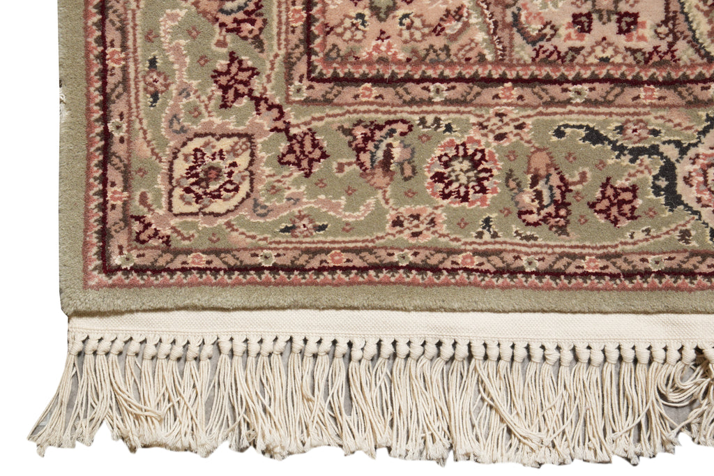 2.7 x 13.8 LIGHT GREEN High Quality Handmade Runner Wool and Silk Mahi Tabriz #PIX-6984