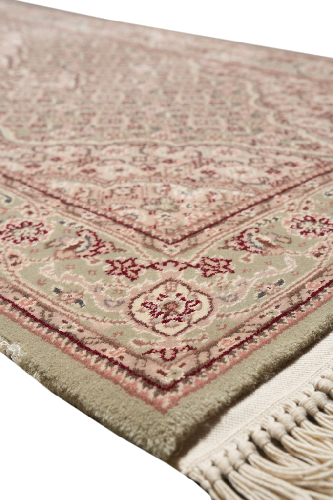 2.7 x 13.8 LIGHT GREEN High Quality Handmade Runner Wool and Silk Mahi Tabriz #PIX-6984