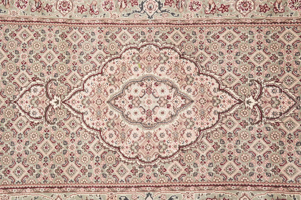 2.7 x 13.8 LIGHT GREEN High Quality Handmade Runner Wool and Silk Mahi Tabriz #PIX-6984
