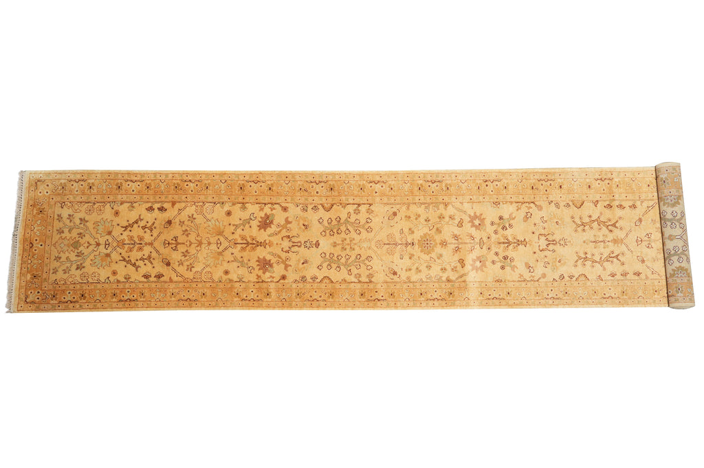 2.8 x 15.7 Feet Long Golden Handmade Oushak Runner Natural Wool #PIX-14437
