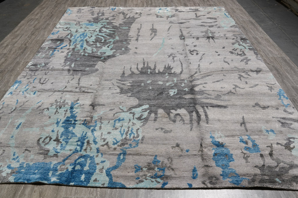 9 x 12 Quality Handmade Contemporary Rug Wool and Silk #F-4540