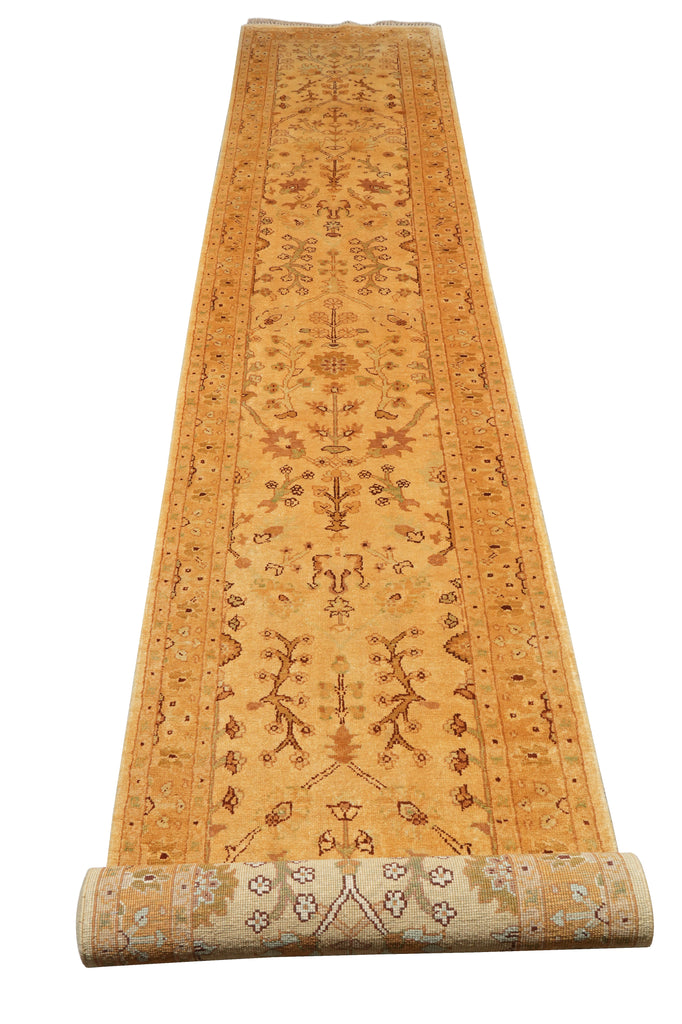 2.8 x 15.7 Feet Long Golden Handmade Oushak Runner Natural Wool