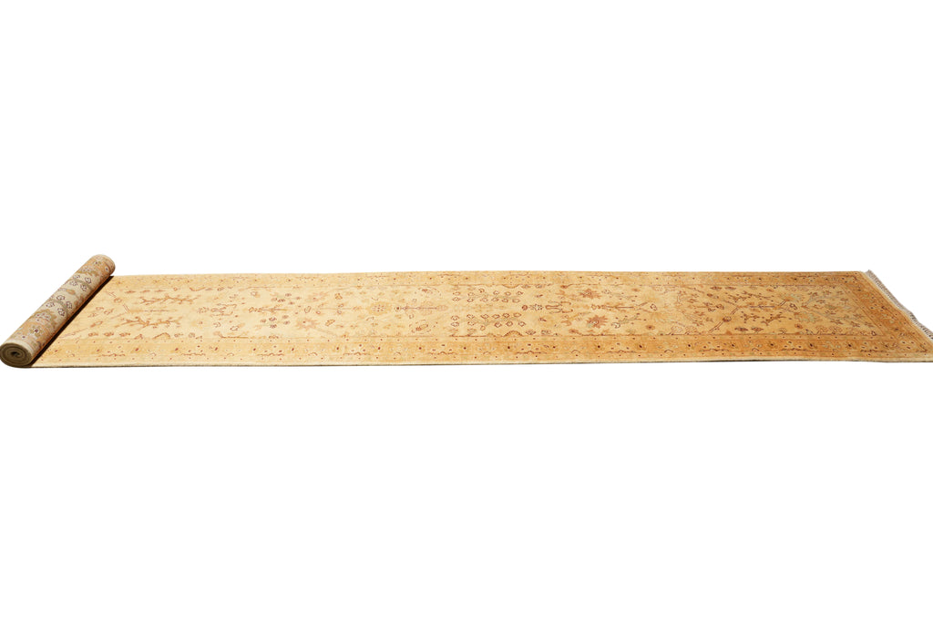 2.8 x 15.7 Feet Long Golden Handmade Oushak Runner Natural Wool #PIX-14437