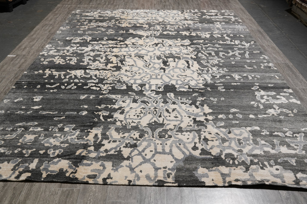 10 x 13.9 Modern Handmade Wool and Silk Quality Rug Gray #F-4541