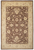 Load image into Gallery viewer, A traditional rectangular area rug with an ornate floral pattern, featuring a dark brown center field, a beige inner border, and a wide cream outer border.