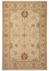 Load image into Gallery viewer, A rectangular area rug with an ornate traditional floral and medallion pattern, featuring a warm beige background with red, brown, and muted green accents.