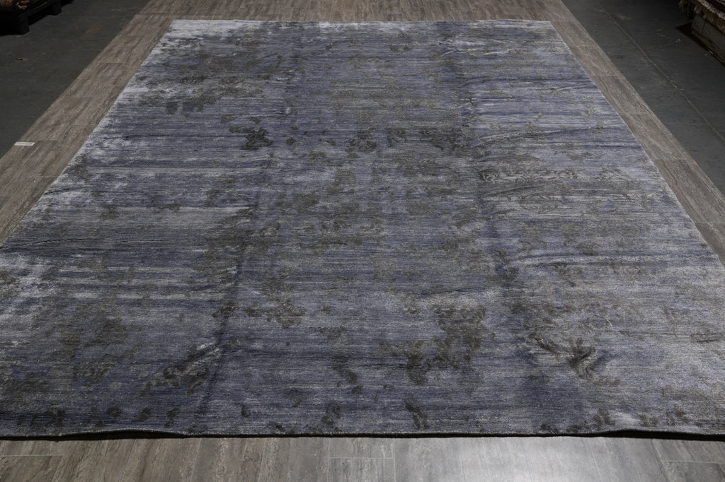 10 x 14 Contemporary Handmade Wool Rug Soild Plain Denim Blue Color #F-4544