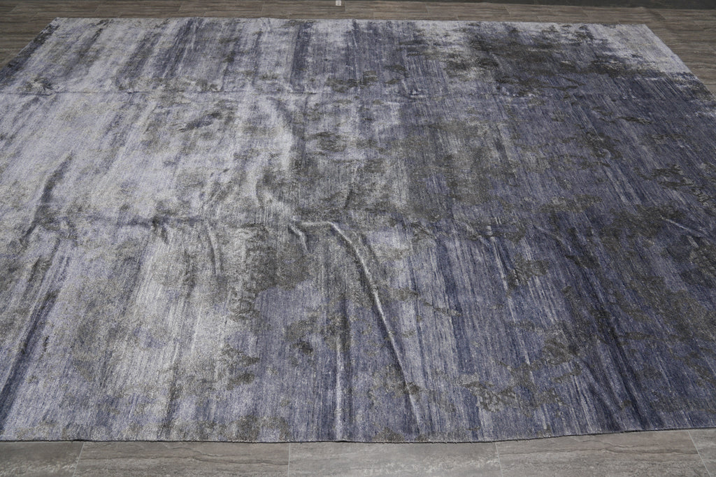 10 x 14 Contemporary Handmade Wool Rug Soild Plain Denim Blue Color #F-4544