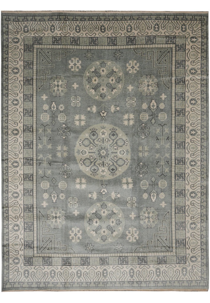 9 x 12 New Handmade Chotan Rug Low Wool Pile Gray Sage