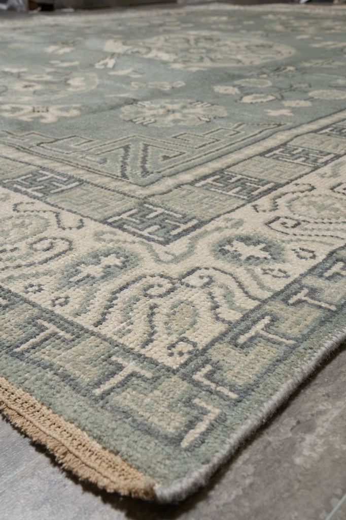 9 x 12 New Handmade Chotan Rug Low Wool Pile Gray Sage #F-4545