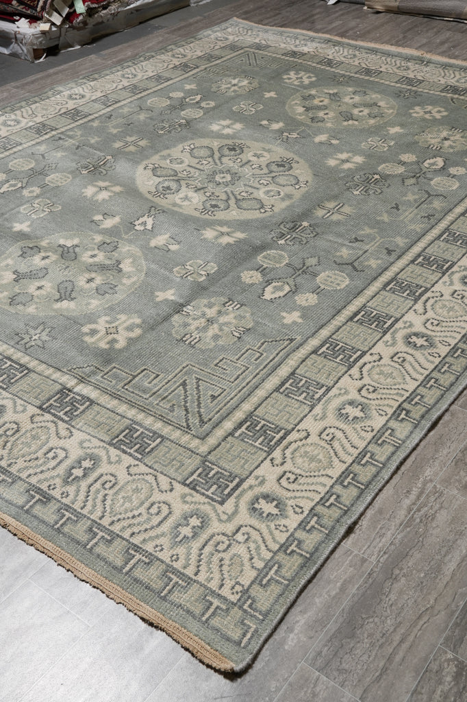 9 x 12 New Handmade Chotan Rug Low Wool Pile Gray Sage #F-4545