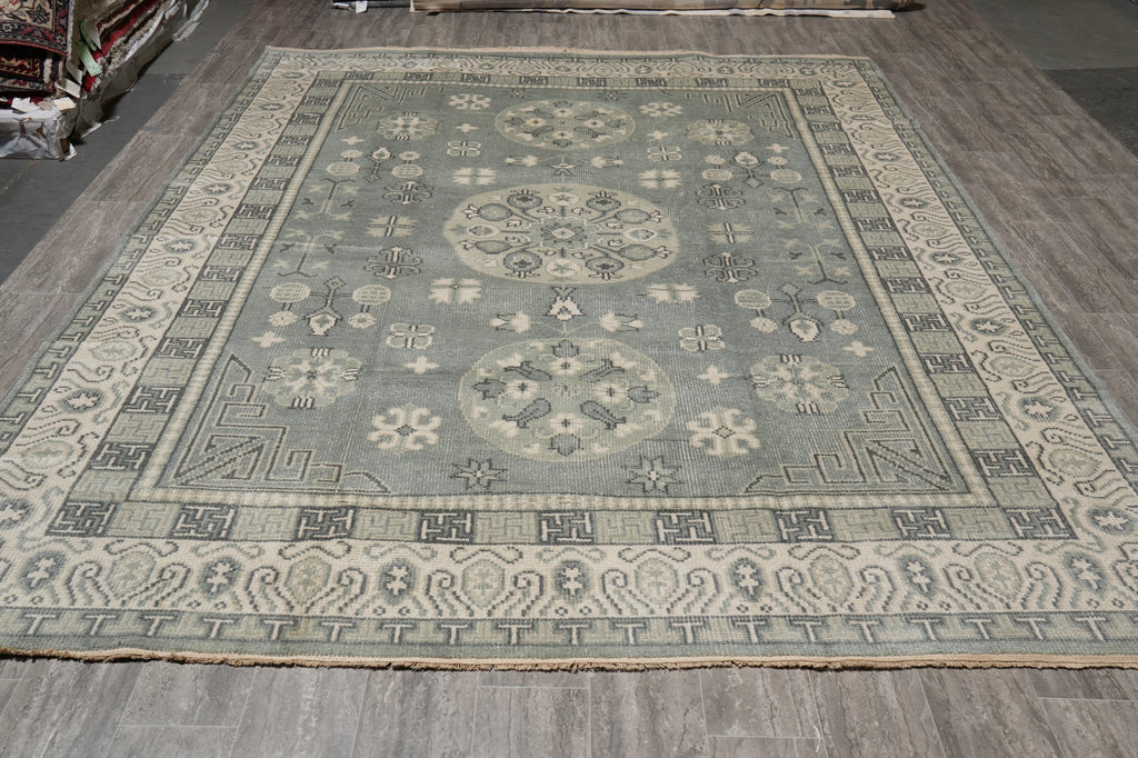 9 x 12 New Handmade Chotan Rug Low Wool Pile Gray Sage #F-4545