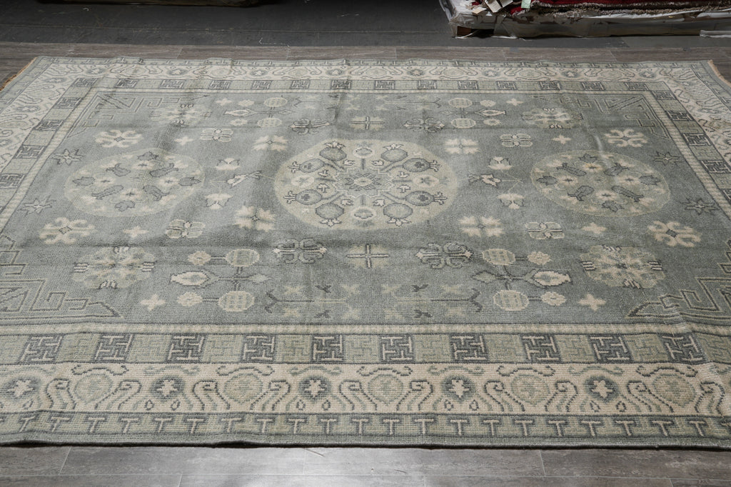 9 x 12 New Handmade Chotan Rug Low Wool Pile Gray Sage #F-4545