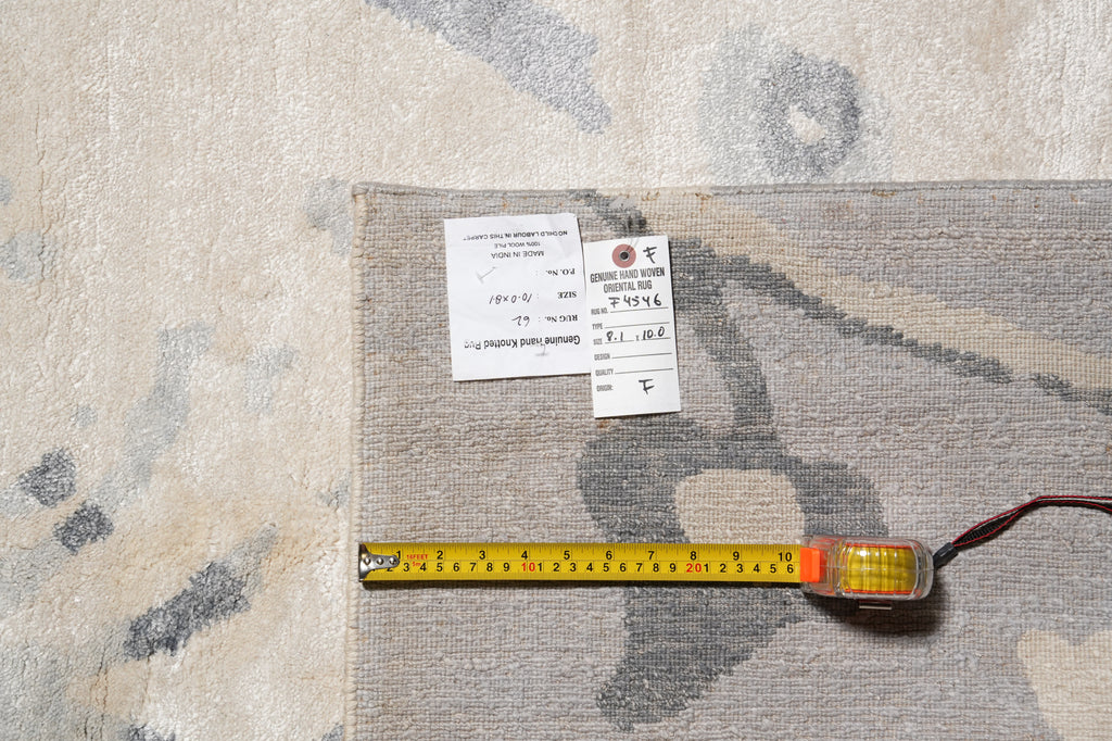 8 x 10 Beige Gray Handmade Wool and Silk Contemporary Rug #F-4546