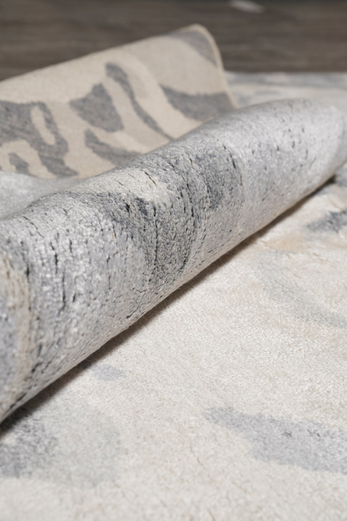 8 x 10 Beige Gray Handmade Wool and Silk Contemporary Rug #F-4546