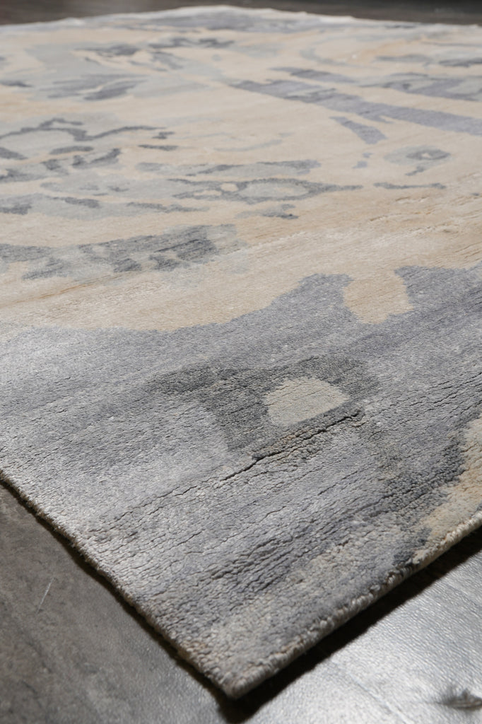 8 x 10 Beige Gray Handmade Wool and Silk Contemporary Rug #F-4546
