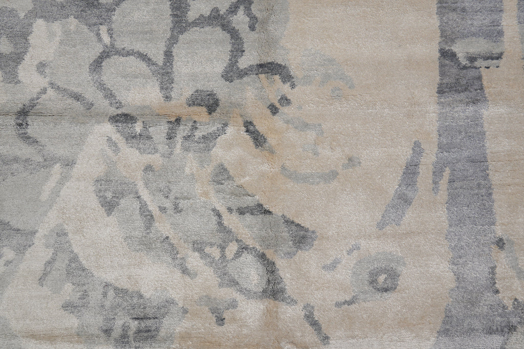 8 x 10 Beige Gray Handmade Wool and Silk Contemporary Rug #F-4546