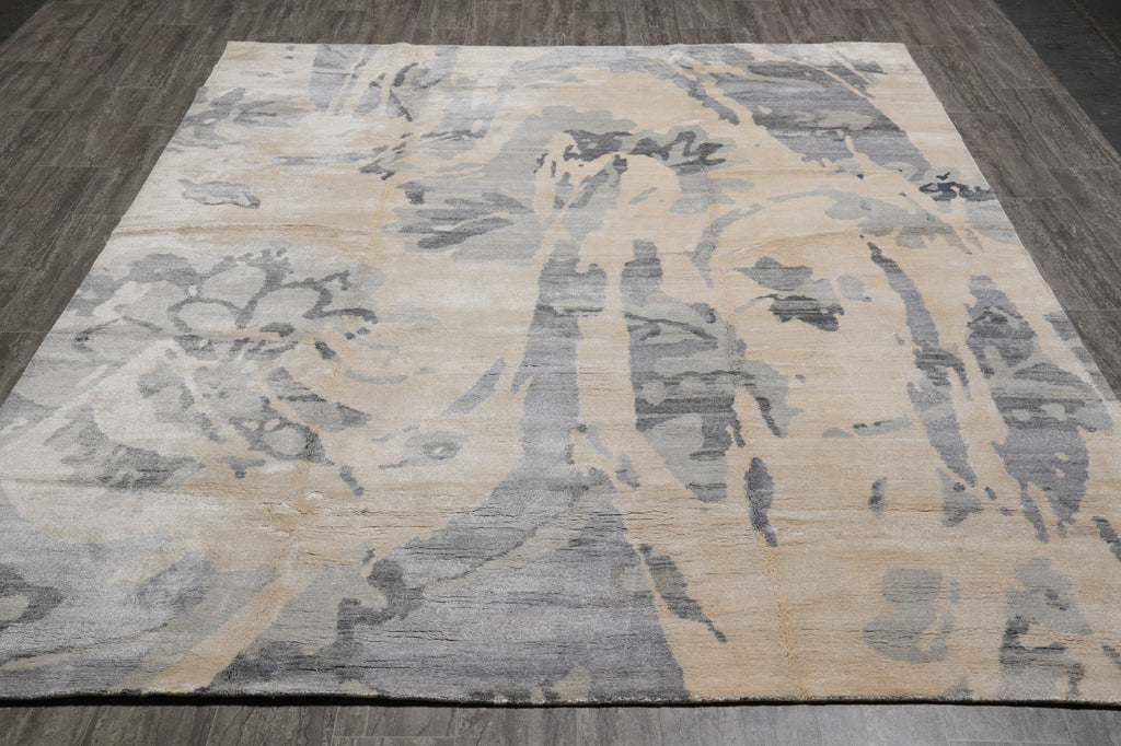8 x 10 Beige Gray Handmade Wool and Silk Contemporary Rug #F-4546