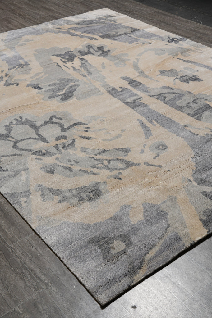 8 x 10 Beige Gray Handmade Wool and Silk Contemporary Rug #F-4546