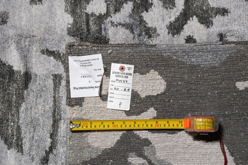 9 x 12 Modern Gray Handmade Quality Rug Wool and Silk #F-4547