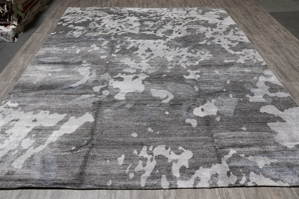 9 x 12 Modern Gray Handmade Quality Rug Wool and Silk #F-4547