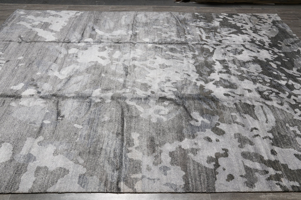 9 x 12 Modern Gray Handmade Quality Rug Wool and Silk #F-4547