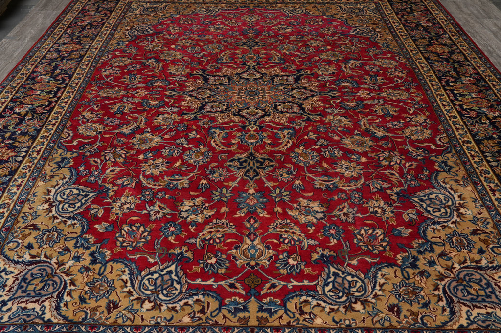 10 x 13 Sale Genuine Persian Najafabad Esfahan Wool Rug Red Blue Iran Traditional #F-4549