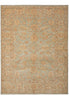 Load image into Gallery viewer, A rectangular area rug with an intricate traditional floral and medallion pattern in muted beige, tan, and dusty blue tones, shown flat against a white background.